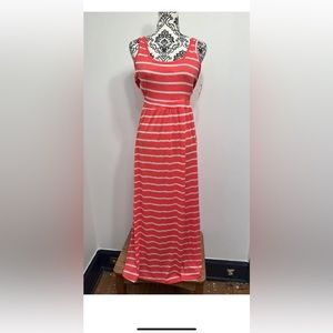 love women’s red/orange stretch striped sleeveless dress size xl.